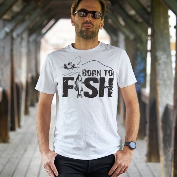 Born To Fish Mens Tee Graphic Short Sleeve T-Shirt - Picture 1 of 2